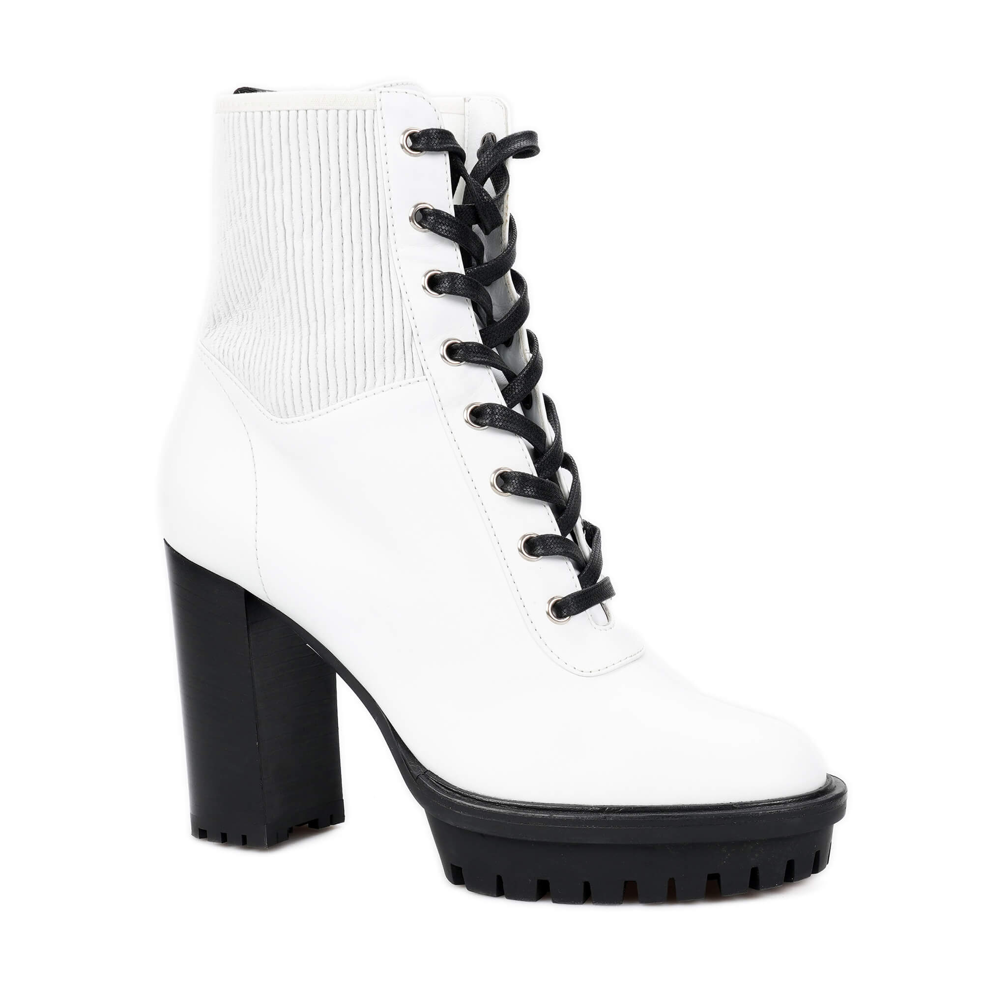 Gianvito Rossi - White Leather and Black Lace Up Boots